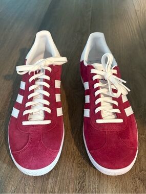 adidas Women's Burgundy Suede Sneakers with White Stripes